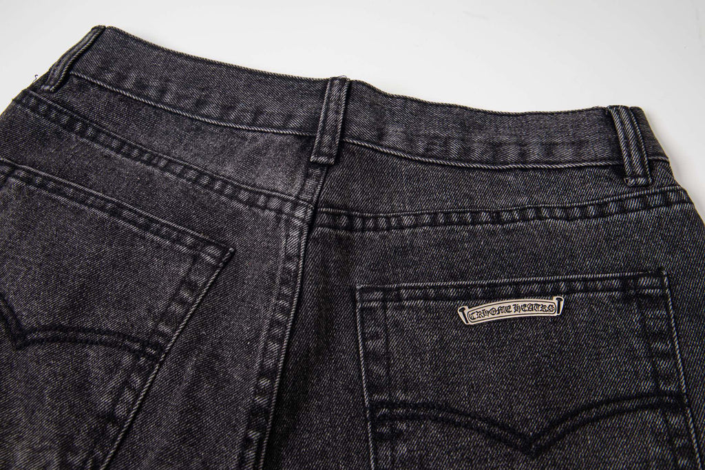 Chrome Hearts Multi Cross Patch Denim Jeans - Grey Gothic Street Pants 1111