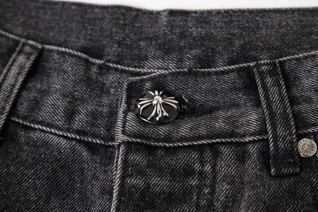 Chrome Hearts Multi Cross Patch Denim Jeans - Grey Gothic Street Pants 1111