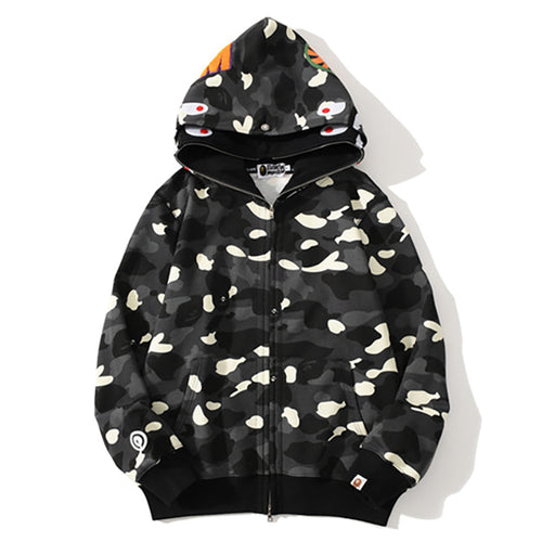 BAPE Glow Camo Shark Wide Full Zip Double Hoodies